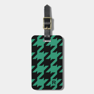 Etiqueta De Bagagem Bold emerald houndstooth moderno com monograma