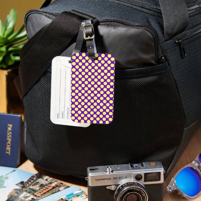 Etiqueta De Bagagem Bolinhas amarelas com STaylor de fundo roxo (Frente e Verso)