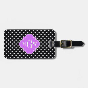 Etiqueta De Bagagem Bolinhas brancas pretas Quatrefoil lilac 3 Monogra