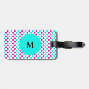 Etiqueta De Bagagem Bolinhas cor-de-rosa e azuis monogramas