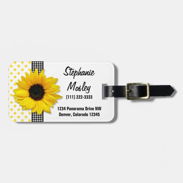 Etiqueta De Bagagem Bolinhas de girassol Gingham Amarelo Branco (Frente Horizontal)
