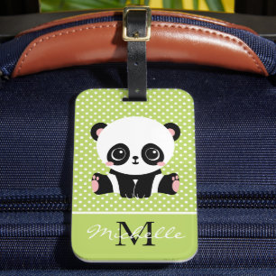 Etiqueta De Bagagem Bolinhas Personalizada do Urso de Panda Cute Monog