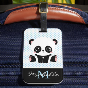 Etiqueta De Bagagem Bolinhas Personalizada do Urso de Panda Cute Monog