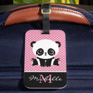 Etiqueta De Bagagem Bolinhas Personalizada do Urso de Panda Cute Monog