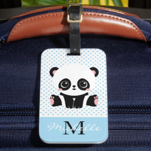 Etiqueta De Bagagem Bolinhas Personalizada do Urso de Panda de Monogra