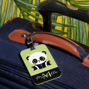 Etiqueta De Bagagem Bolinhas Personalizada do Urso de Panda de Monogra
