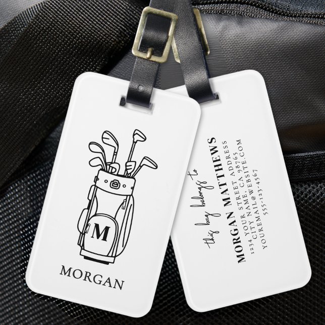 Etiqueta De Bagagem Bolsa de Golfe Monograma (Monogram Golf Bag Luggage Tag)