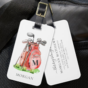 Etiqueta De Bagagem Bolsa de Golfe Vermelha Monogramada