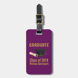 Etiqueta De Bagagem Boné de formatura e Diploma na Classe Púrpura de 2