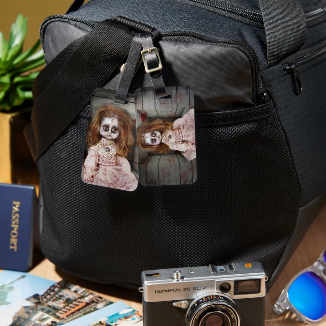 Etiqueta De Bagagem Boneca assustadora do SlipperyJoe (Frente e verso)