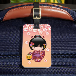 Etiqueta De Bagagem Boneca de Sakura Kokeshi - menina de gueixa no