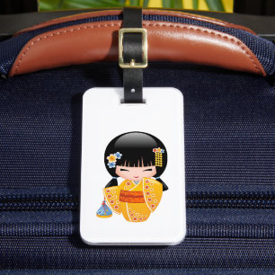 Etiqueta De Bagagem Boneca Kokeshi de Verão - Garota Geisha com Quimon