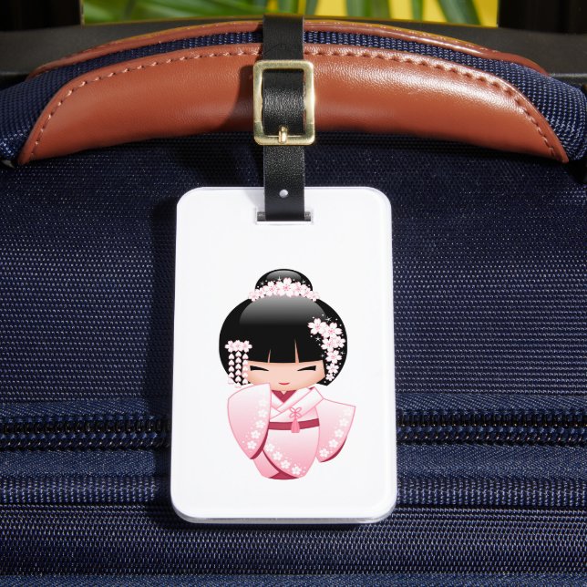 Etiqueta De Bagagem Boneca White Kimono Kokeshi - Garota Gisha Bonita (Frente Insitu 2)