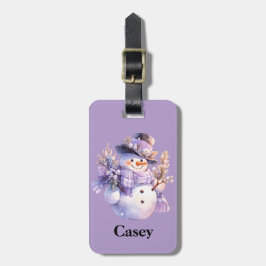 Etiqueta De Bagagem Boneco de Neve Aquarela Cachecol Xadrez Roxo ID de