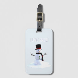 Etiqueta De Bagagem Boneco de neve com chapéu e cachecol. Eu Amo Neve