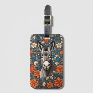 Etiqueta De Bagagem Bonita Cara De Donkey, Floral Elegante