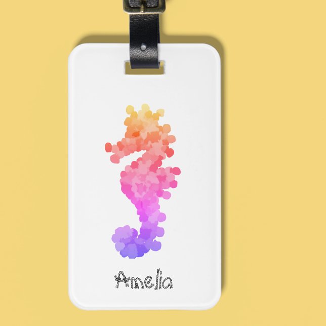Etiqueta De Bagagem Bonito Arco-Íris Seacavalo Personalizado (Get vacation ready with this pretty seahorse luggage tag.🏖️)