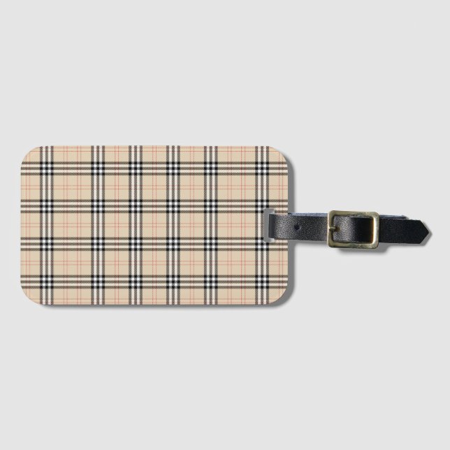 Etiqueta De Bagagem Bonito Beige Xadrez Tartan (Frente Horizontal)