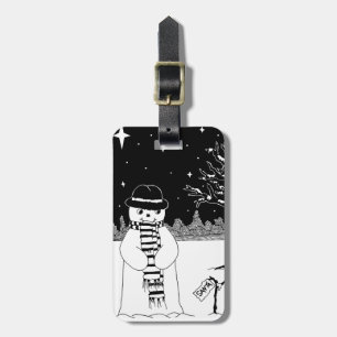 Etiqueta De Bagagem Bonito boneco de neve sorrindo cena de neve para o