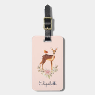 Etiqueta De Bagagem Bonito Castanho Descoberto com Pássaro e Rosas