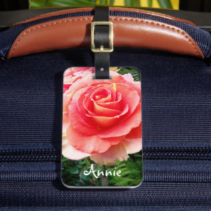 Etiqueta De Bagagem Bonito nome personalizado de rosa de flor rosa