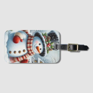 Etiqueta De Bagagem Bonito, Vintage/Natal Whimsical/boneco de neve de