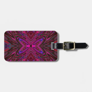 Etiqueta De Bagagem Borboleta-Abstrato azul e rosa-quente trippy