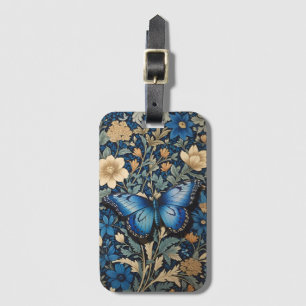 Etiqueta De Bagagem Borboleta Azul Elegante William Morris Inspirou