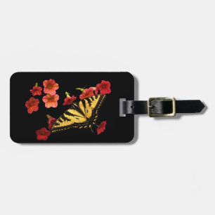 Etiqueta De Bagagem Borboleta de Swallowtail do tigre com flores