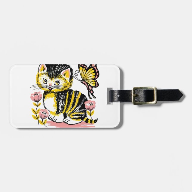 Etiqueta De Bagagem Borboleta e Kitten (Frente Horizontal)