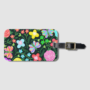 Etiqueta De Bagagem Borboleta Flor Arco-Íris