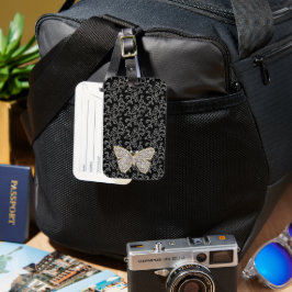 Etiqueta De Bagagem Borboleta Floral Chic Black