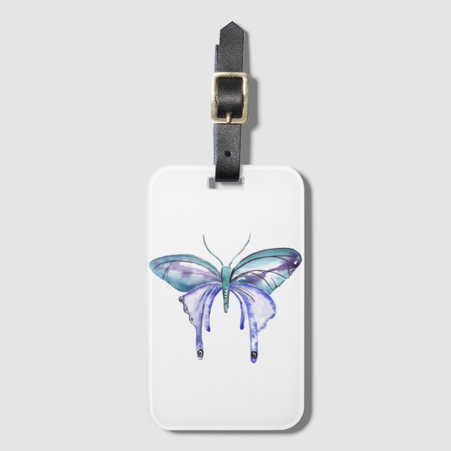Etiqueta De Bagagem borboleta púrpura azul aqua aqua (Frente Vertical)