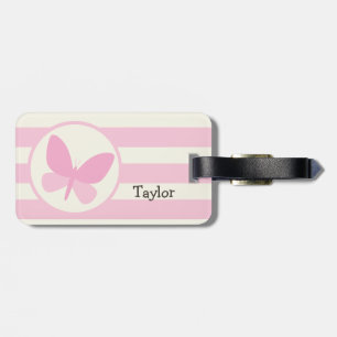 Etiqueta De Bagagem Borboleta rosa-branca em faixas retrorreflectoras