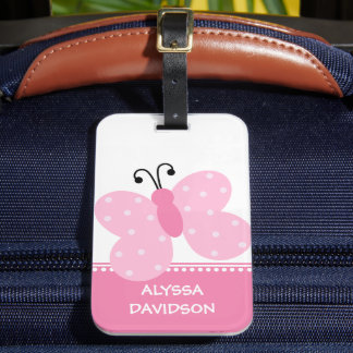Etiqueta De Bagagem Borboleta rosa personalizada
