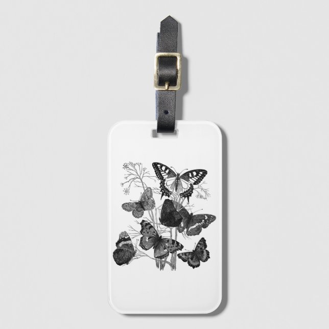 Etiqueta De Bagagem Borboletas brancas e pretas (Frente Vertical)