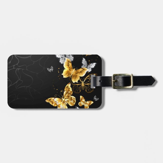 Etiqueta De Bagagem Borboletas Douradas e brancas (Frente Horizontal)