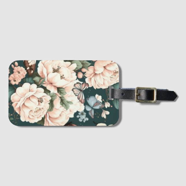 Etiqueta De Bagagem Borboletas e flores (Frente Horizontal)