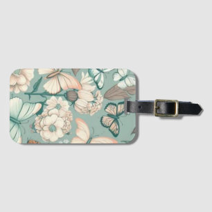 Etiqueta De Bagagem Borboletas e flores, decor verde-claro