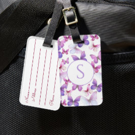 Etiqueta De Bagagem Borboletas Rosa e Roxo Monograma Personalizado