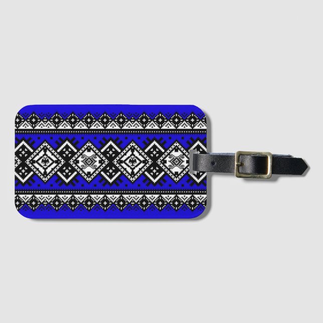 Etiqueta De Bagagem Bordado azul (Frente Horizontal)