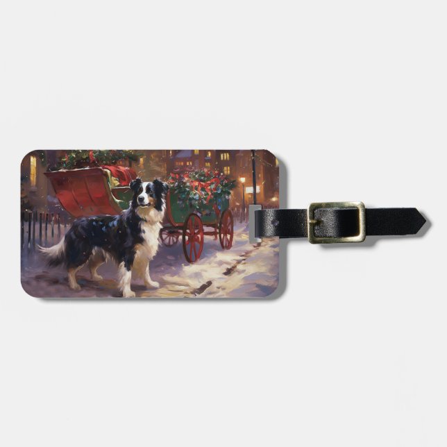 Etiqueta De Bagagem Border Collie Christmas Fesason (Frente Horizontal)