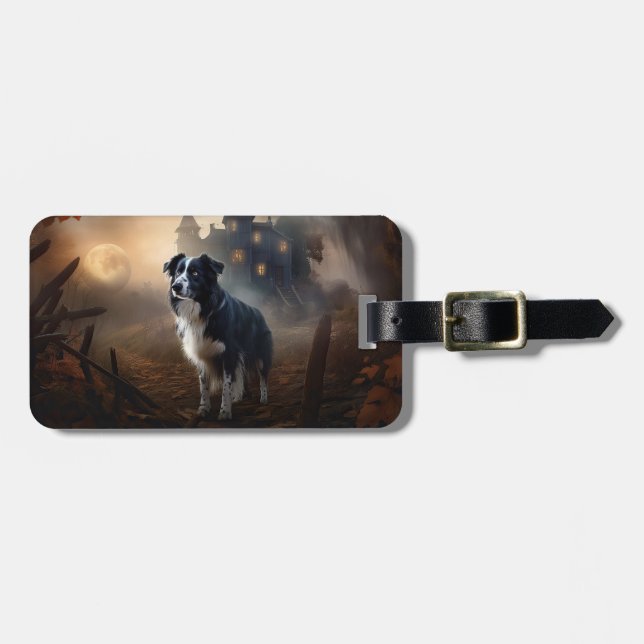 Etiqueta De Bagagem Border Collie Halloween Scary (Frente Horizontal)