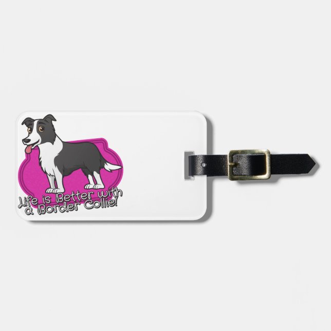 Etiqueta De Bagagem Border collie no rosa! (Frente Horizontal)