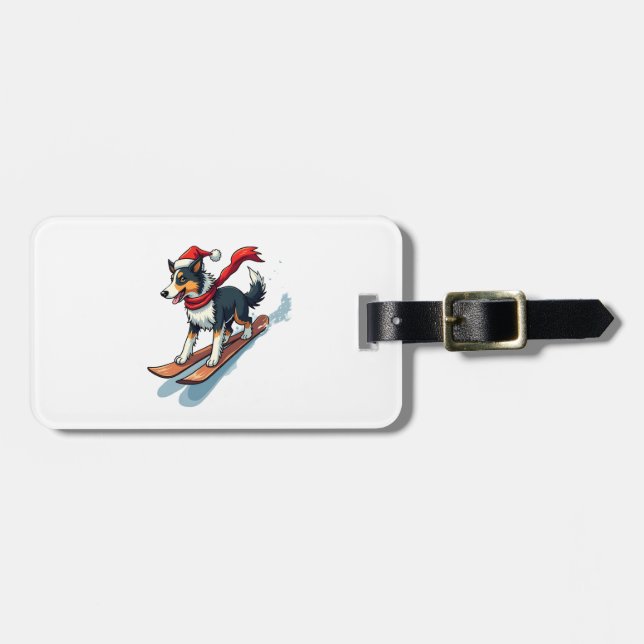 Etiqueta De Bagagem Border Collie Snowboarder (Frente Horizontal)