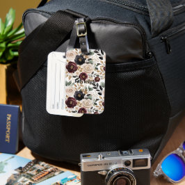 Etiqueta De Bagagem Bordô Creme Floral Preto