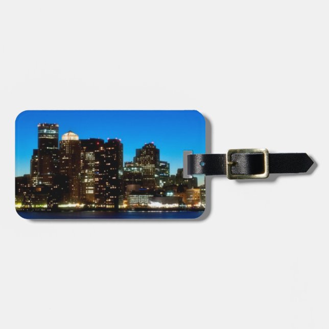 Etiqueta De Bagagem Boston Skyline com Lua (Frente Horizontal)