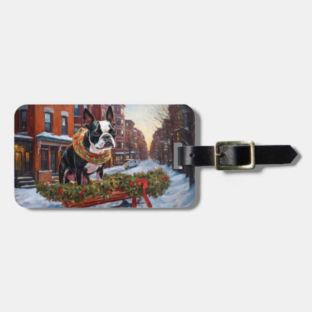 Etiqueta De Bagagem Boston Terrier Christmas Fesason (Frente Horizontal)