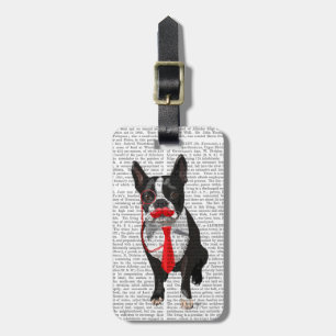 Etiqueta De Bagagem Boston Terrier com Red Tie e bigode 2
