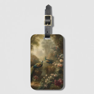 Etiqueta De Bagagem Botânica: três pavões no jardim inglês